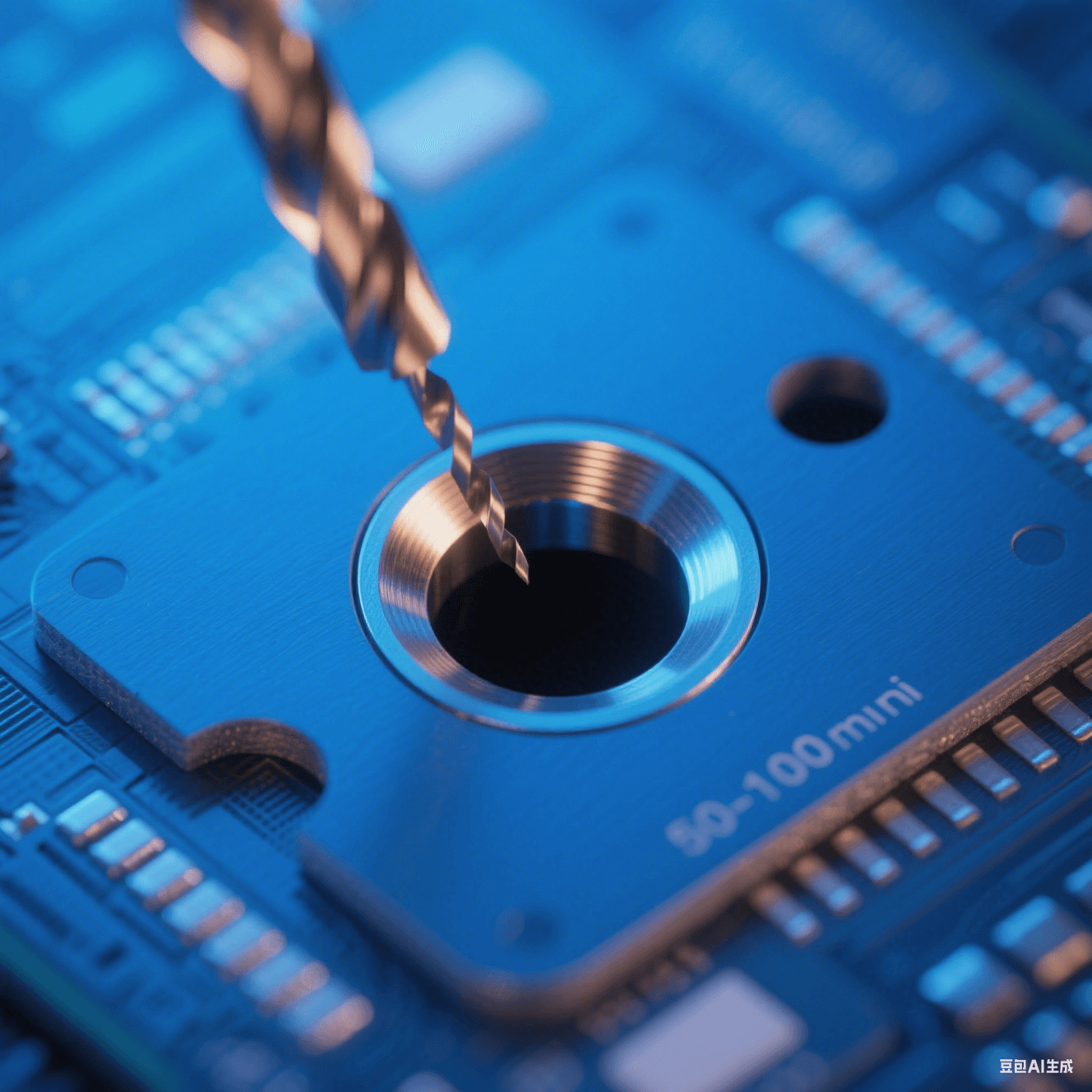 HDI 技術(shù)中的激光微孔，包括微盲孔和微埋孔。