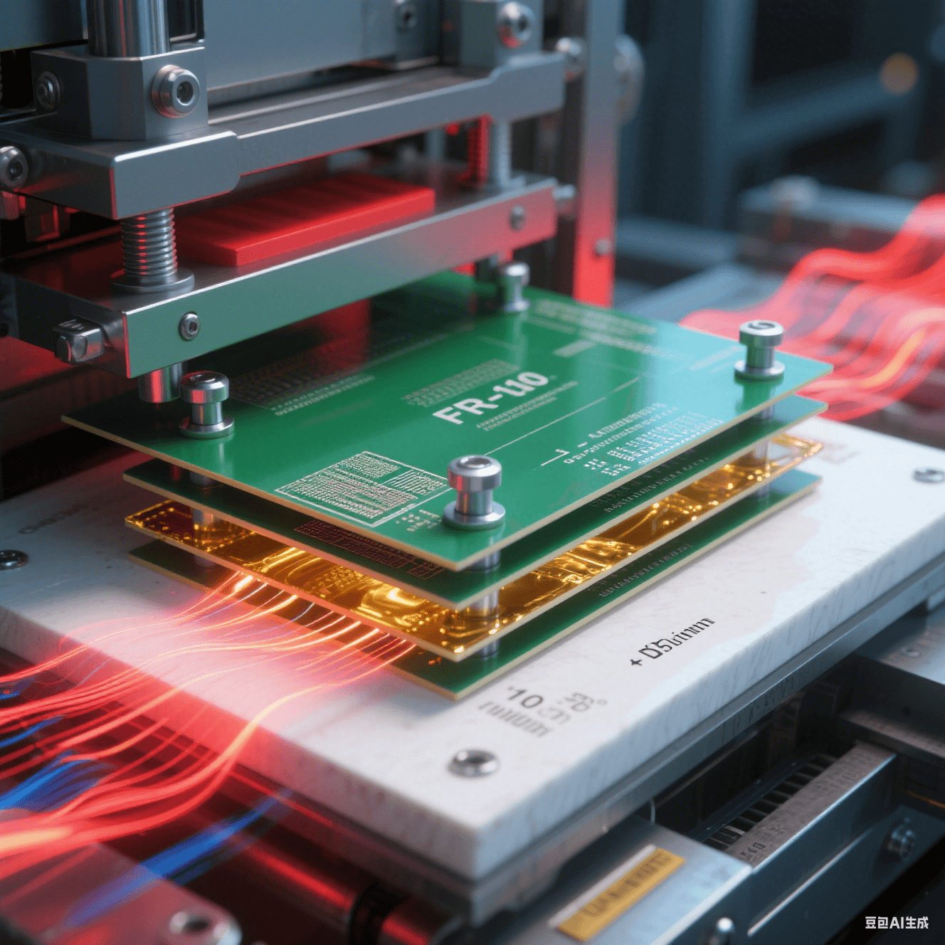 混壓層壓過(guò)程：4鉚釘定位+分段壓力控制