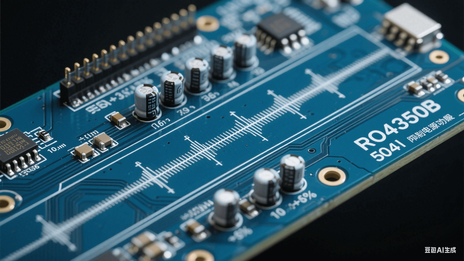 高頻測(cè)試板信號(hào)完整性設(shè)計(jì)：RO4350B基板內(nèi)50Ω差分微帶線（線寬公差±5%），0.1μF陶瓷去耦電容群抑制電源噪聲，10GHz正弦波在介電常數(shù)3.66介質(zhì)中傳輸
