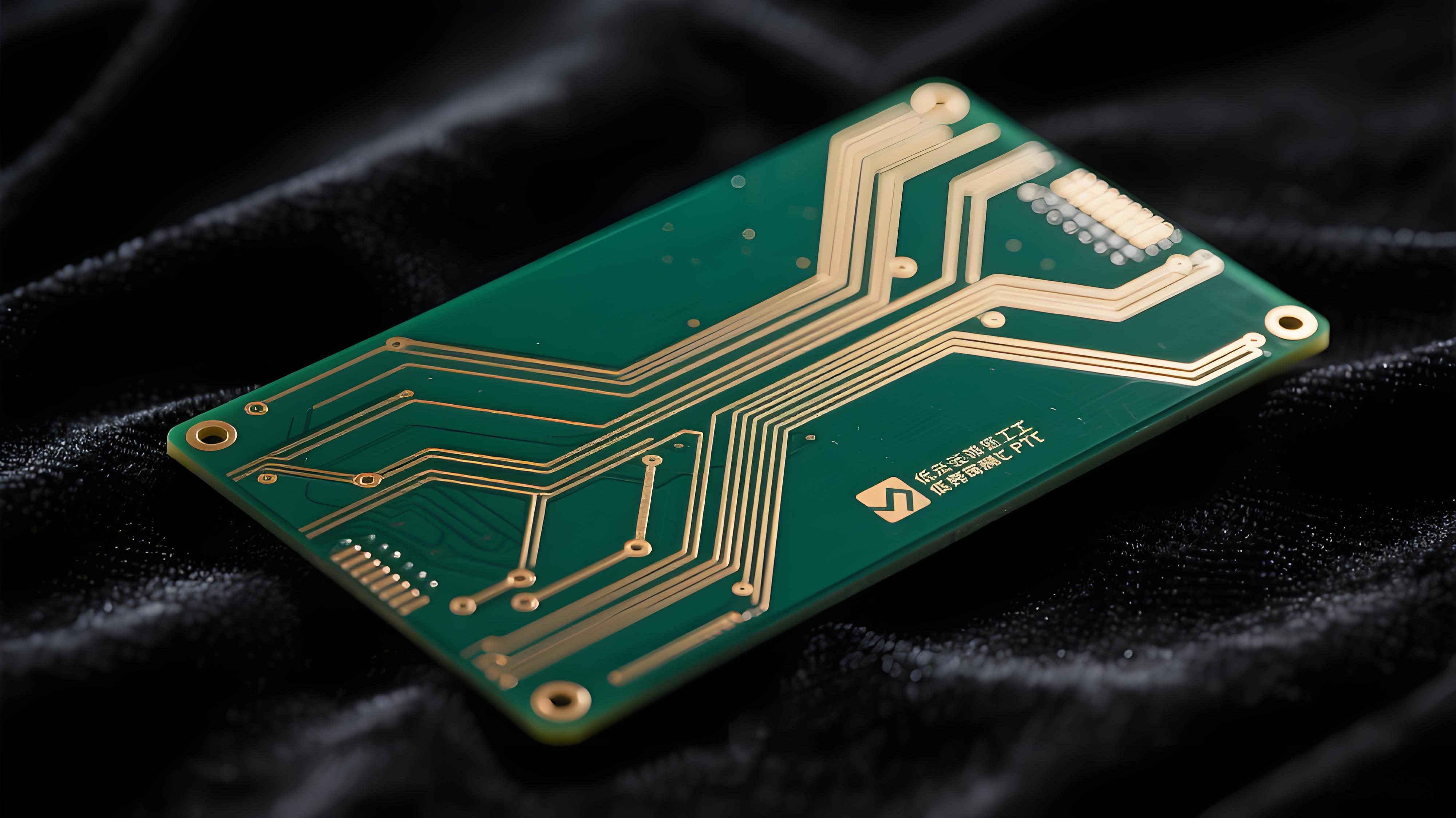加工完成的高精度低損耗PTFE高頻電路板特寫 展示其復(fù)雜金色線路與深綠色基材