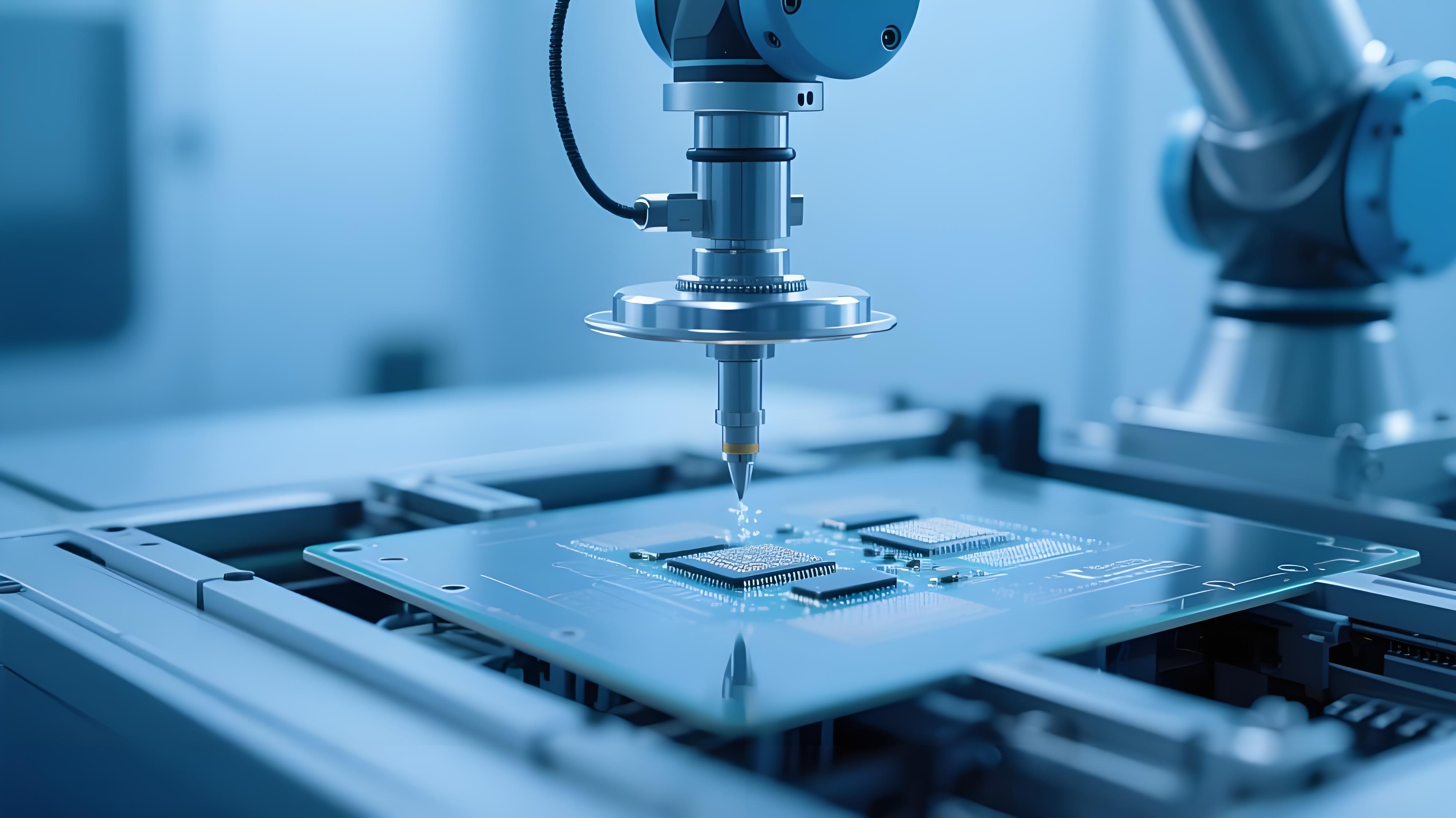 超精密SMT貼裝系統(tǒng)在潔凈室中操作微型元件，展現高科技制造場景