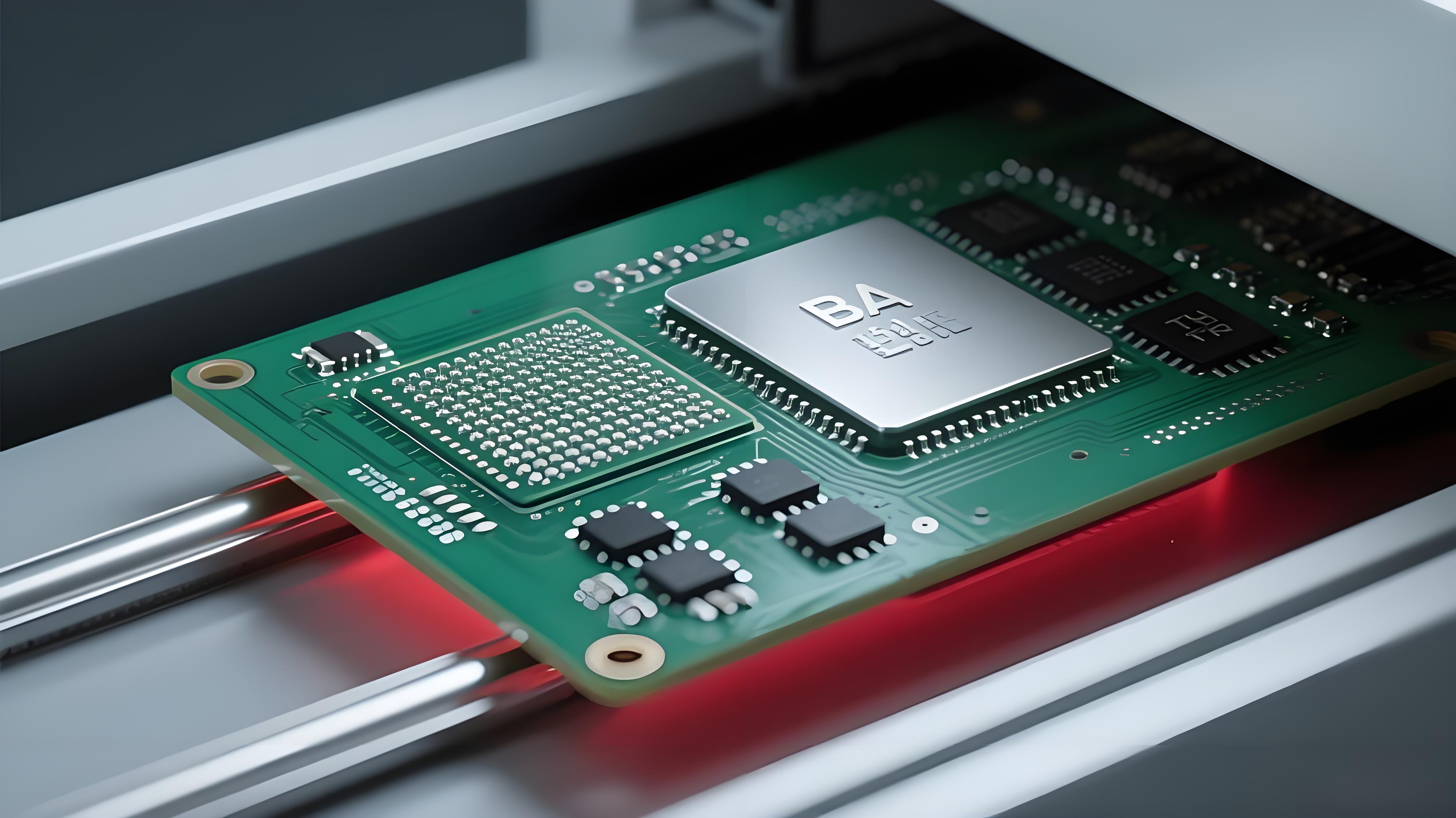 THR工藝BGA熱補償蓋板 深綠色PCB雙元件焊接 淡紅光效局部升溫