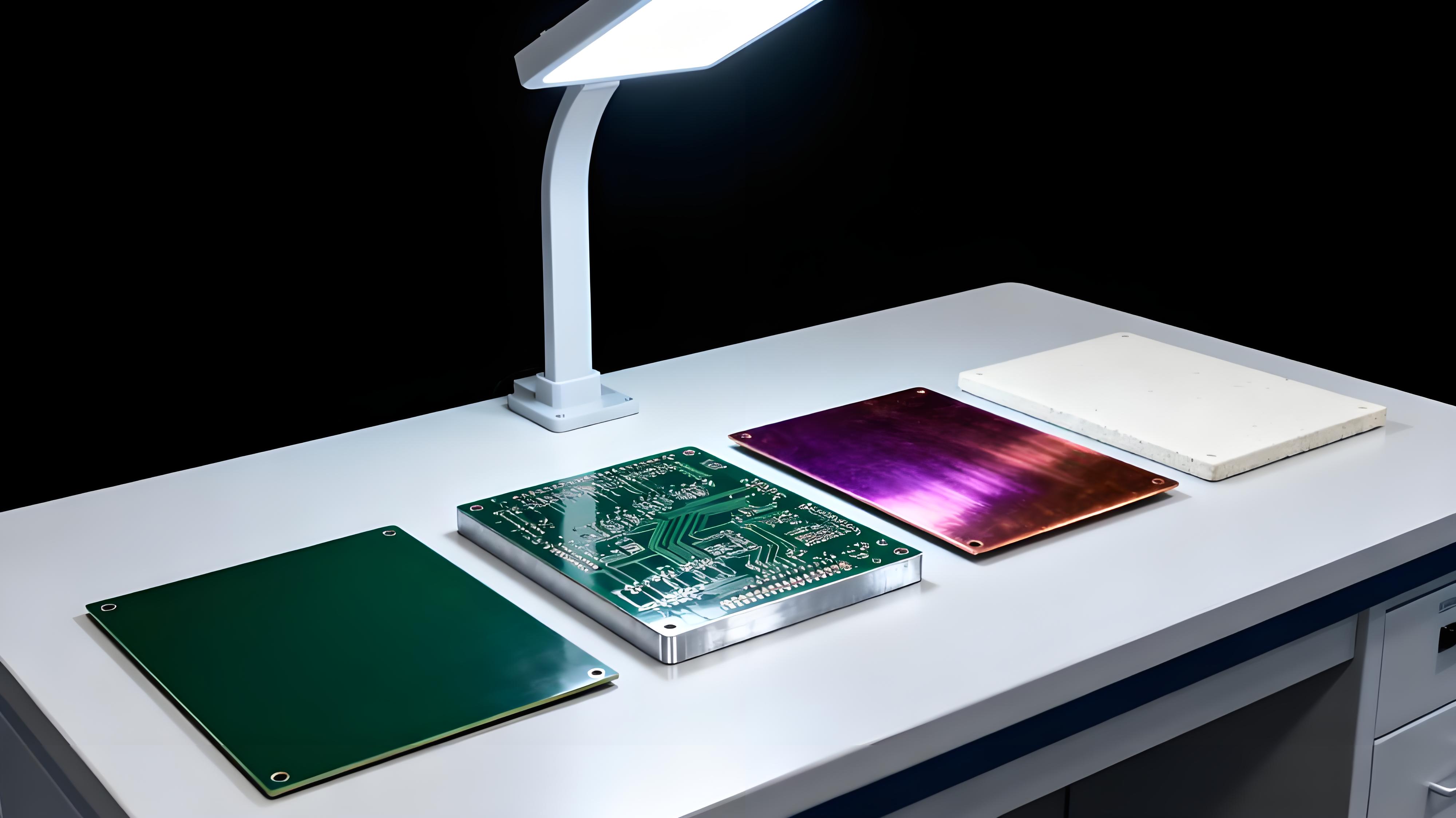 鋁基板與FR4基板、銅基板、陶瓷基板外觀對(duì)比展示，凸顯材質(zhì)與結(jié)構(gòu)差異