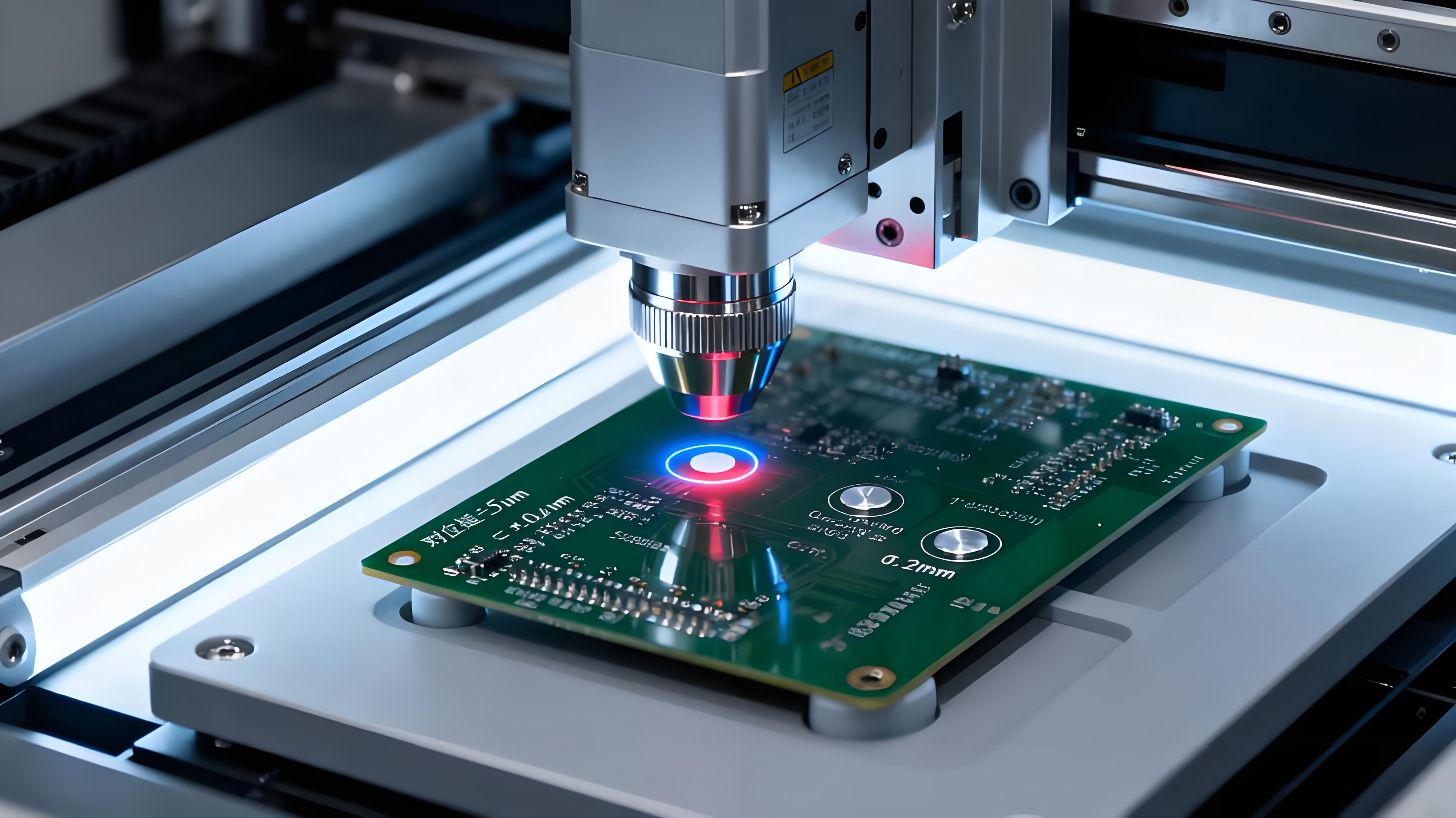 激光鉆孔設(shè)備CCD視覺(jué)對(duì)位場(chǎng)景，±5μm誤差校準(zhǔn)銀白色靶標(biāo)