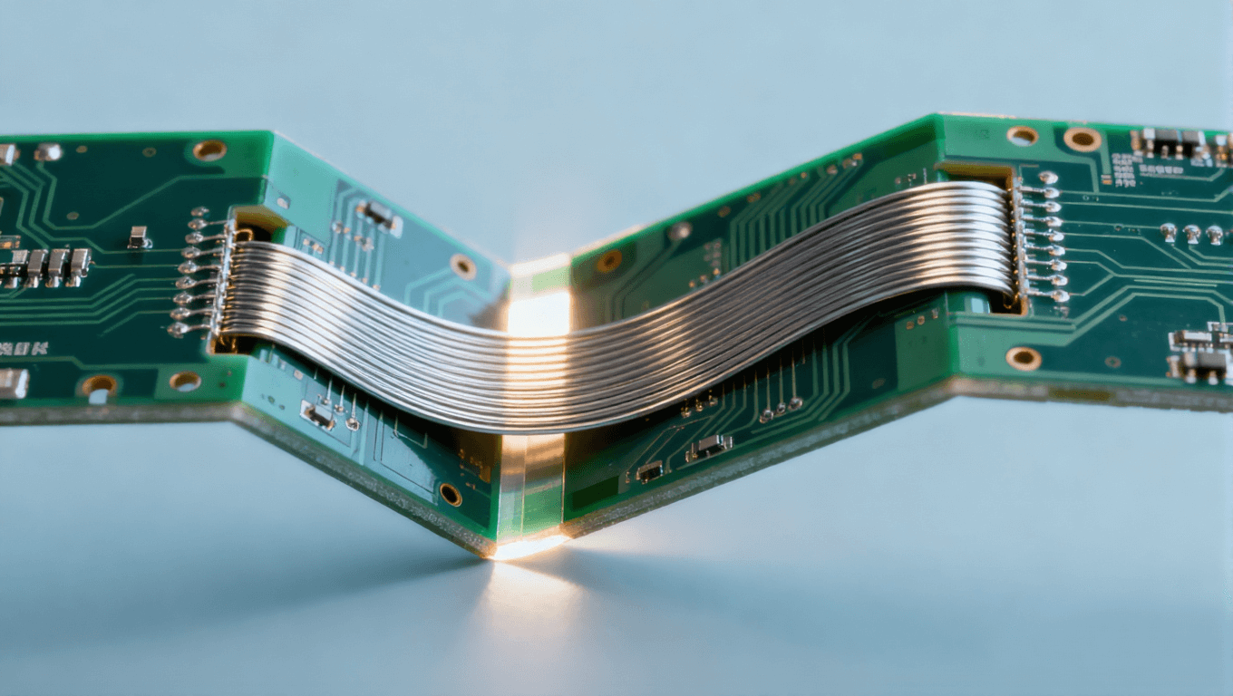 超彈性合金內(nèi)嵌于可折疊電路板鉸鏈區(qū)結(jié)構(gòu)圖，體現(xiàn)其提升耐折次數(shù)的解決方案