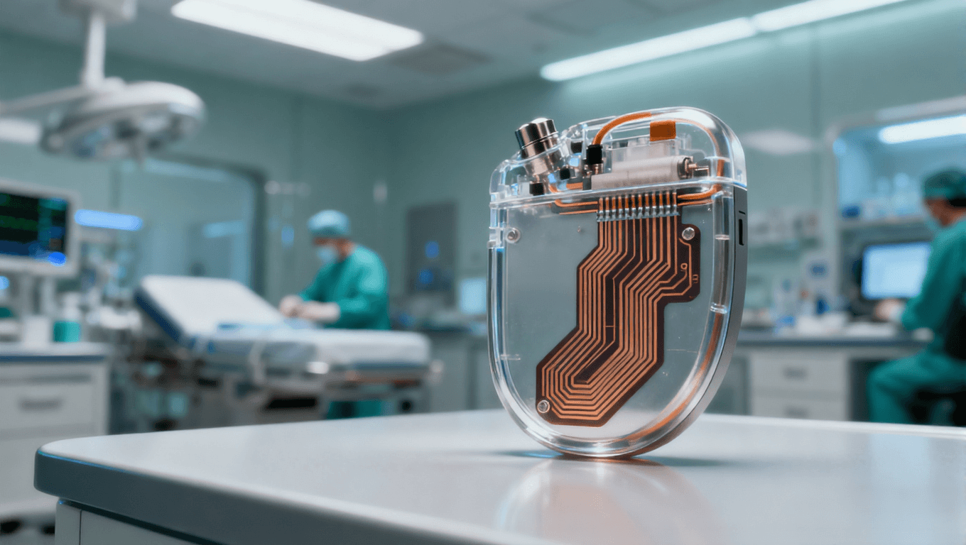 潔凈醫(yī)療環(huán)境中的植入式心臟起搏器，聚焦內(nèi)部 PI 薄膜電路板的精密結(jié)構(gòu)