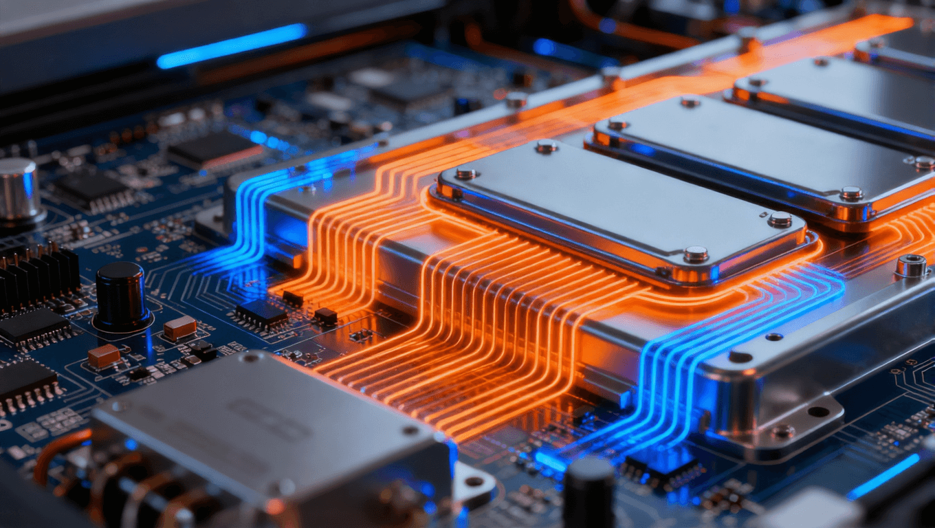 電動汽車電池管理模塊，先進電路板技術(shù)，電池單元與逆變器電路特寫，熱散發(fā)效果