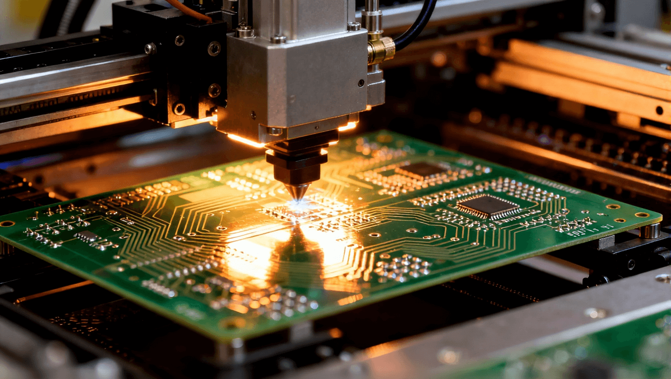 高精度PCB激光切割，展示電路板層次和細(xì)節(jié)，突出制造過程中的精準(zhǔn)要求