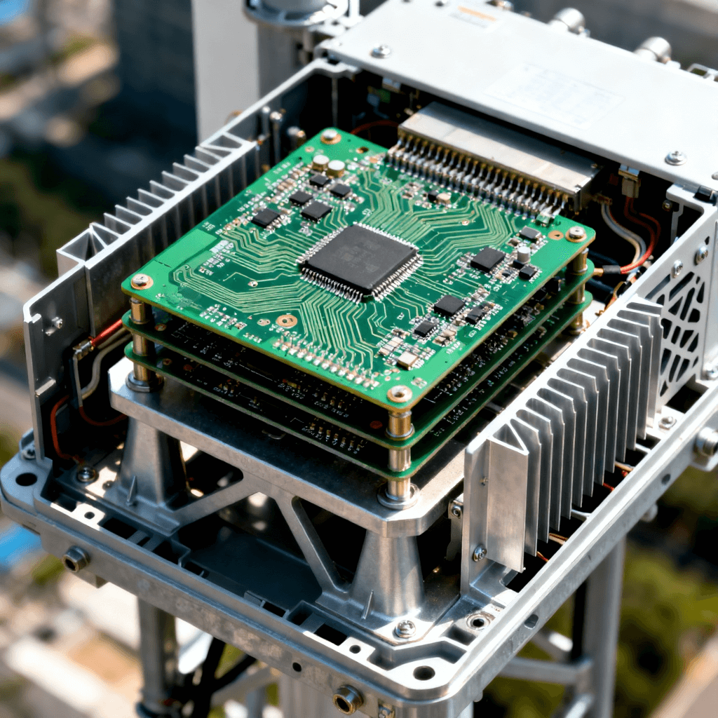 5G基站AAU設備內部采用的混壓結構高頻射頻電路板與散熱系統(tǒng)全景