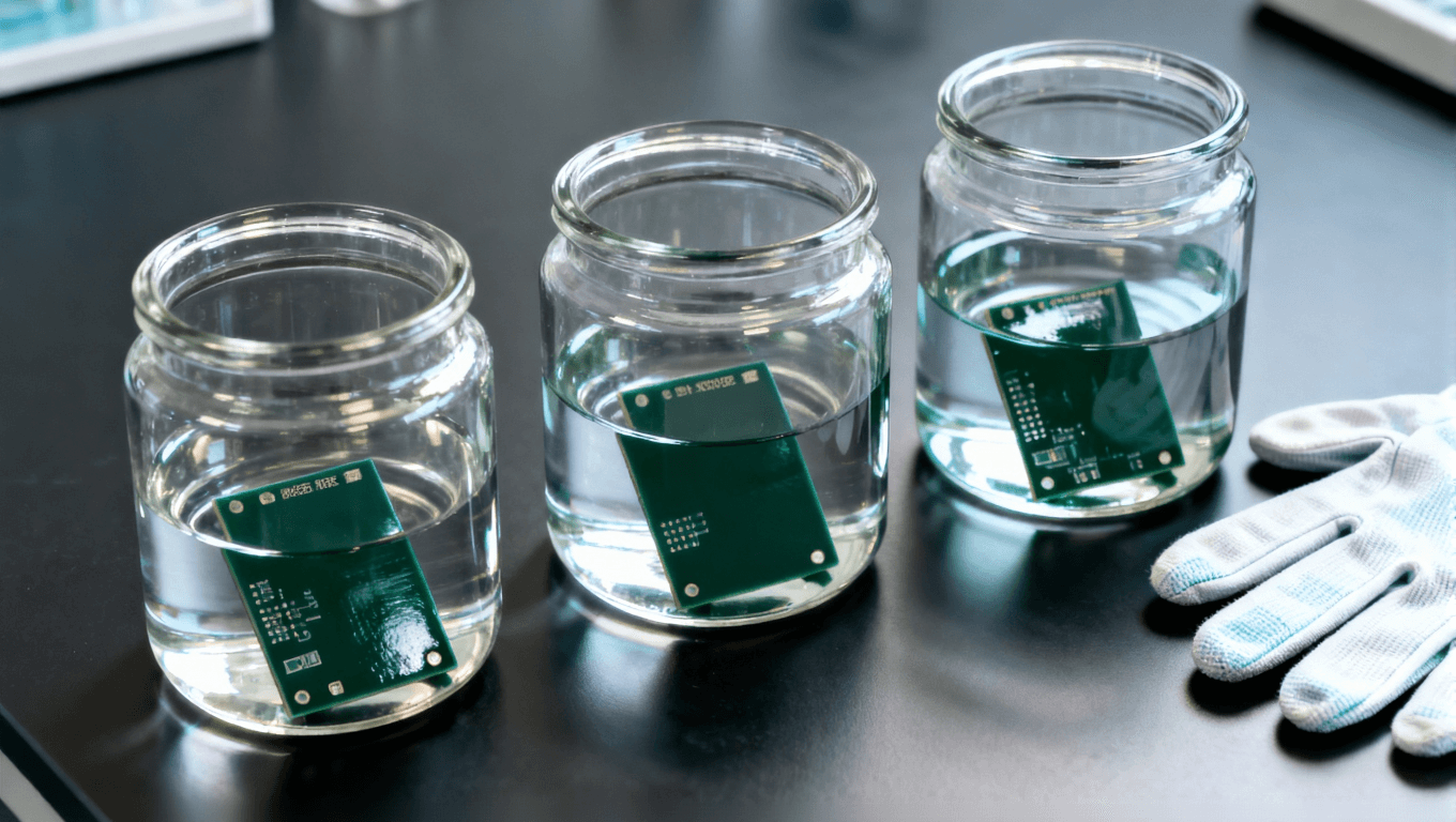 實(shí)驗(yàn)室中對比測試不同類型阻焊油墨的耐化學(xué)性場景