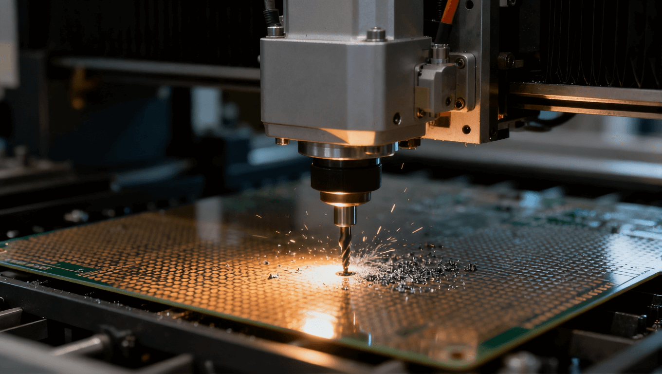 高頻板材在PCB加工過程中的精密鉆孔工藝特寫圖