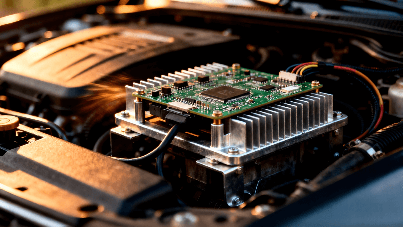 車載電子模塊在發(fā)動機艙附近安裝的實際應(yīng)用場景示意圖