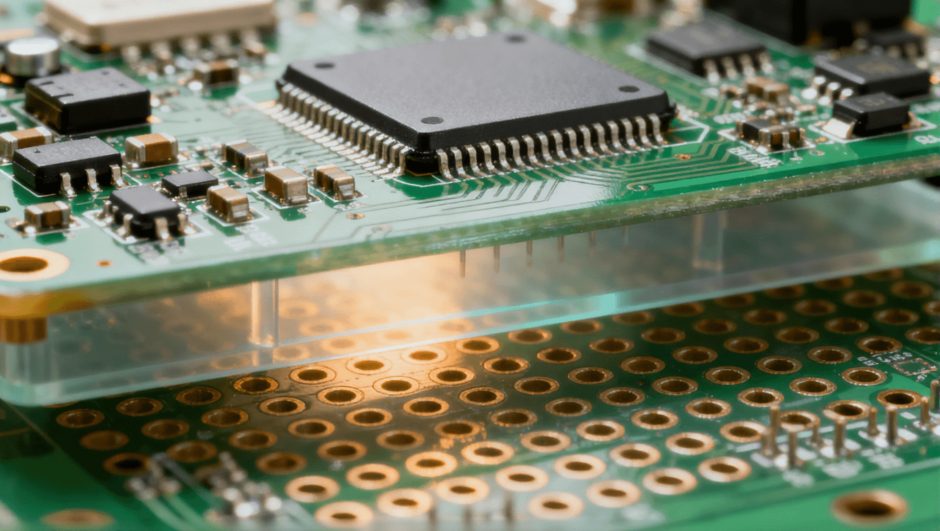 雙面混裝PCBA工藝結(jié)構(gòu)示意圖，表現(xiàn)回流焊與波峰焊在同一板上的融合應(yīng)用