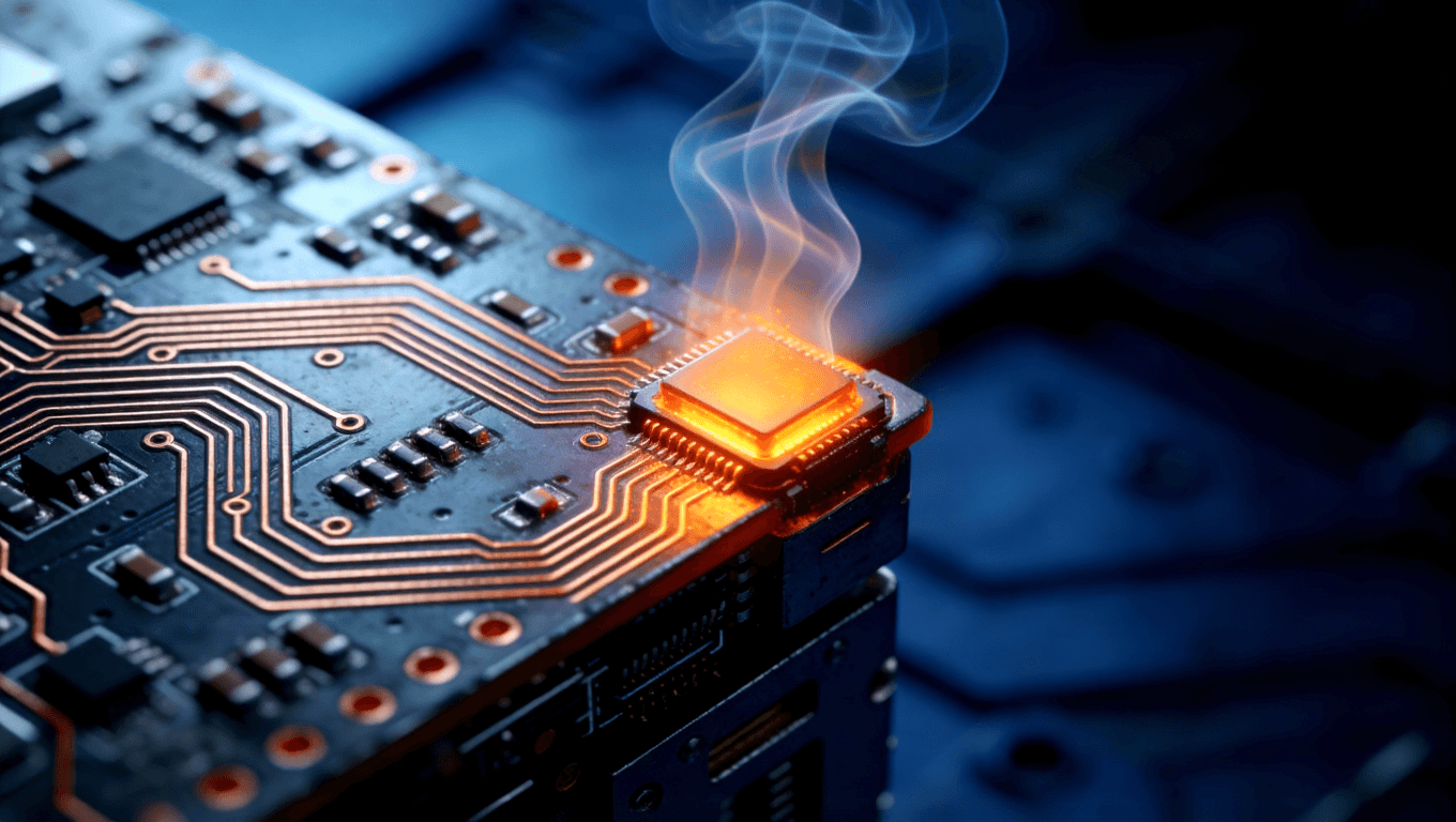 熱電分離金屬基板微距特寫，展示高功率電子元件散熱時(shí)熱浪波紋的視覺效果