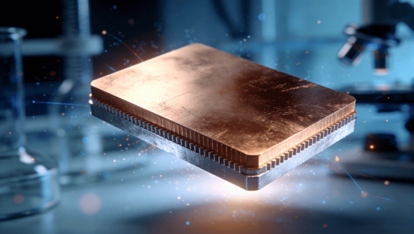 未來感復(fù)合金屬基板材料概念展示，象征銅鋁復(fù)合與材料技術(shù)創(chuàng)新趨勢(shì)