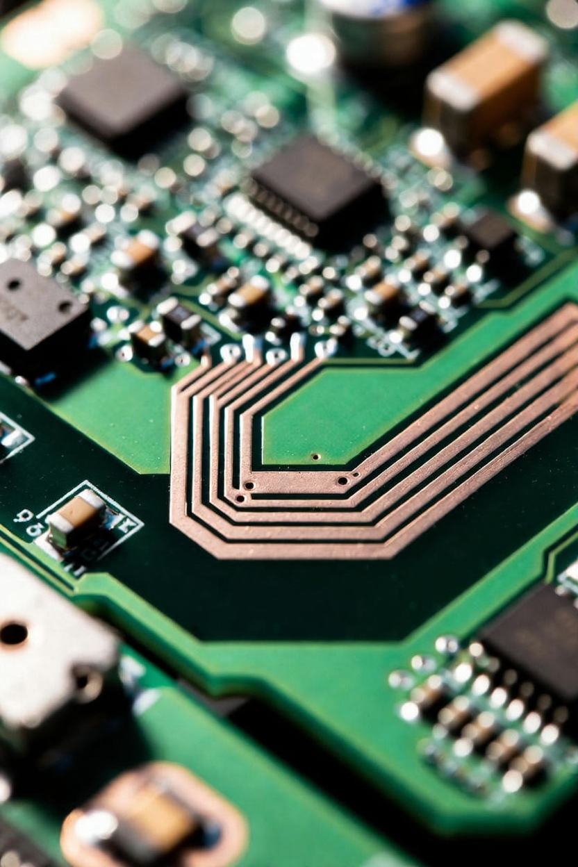 PCB高速信號(hào)線采用45度折線拐角的特寫視圖