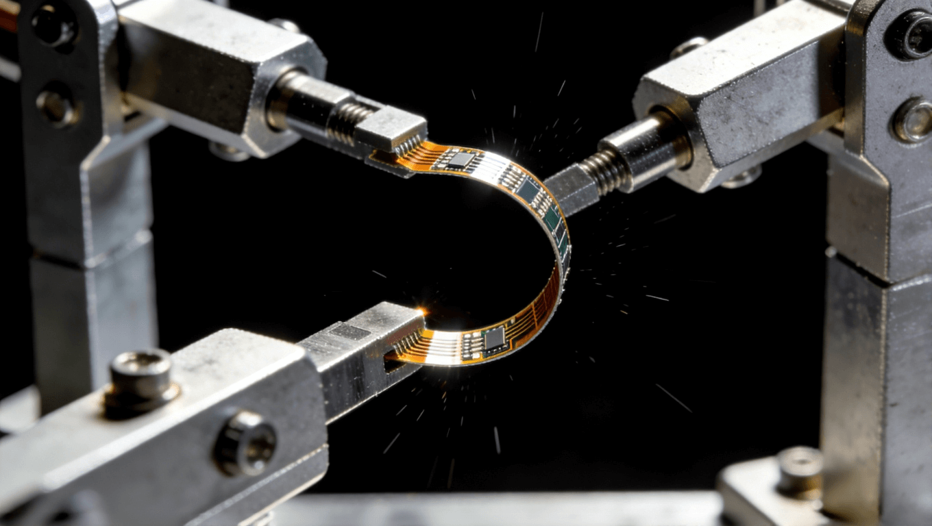 超聲探頭微型化柔性板正在進行嚴格的耐彎折壽命測試，確保其長期使用可靠性