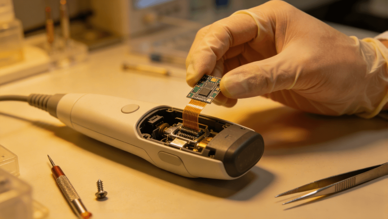 工程師正在將微型化柔性板集成到便攜式超聲探頭中，展現(xiàn)其在醫(yī)療設備微型化中的應用