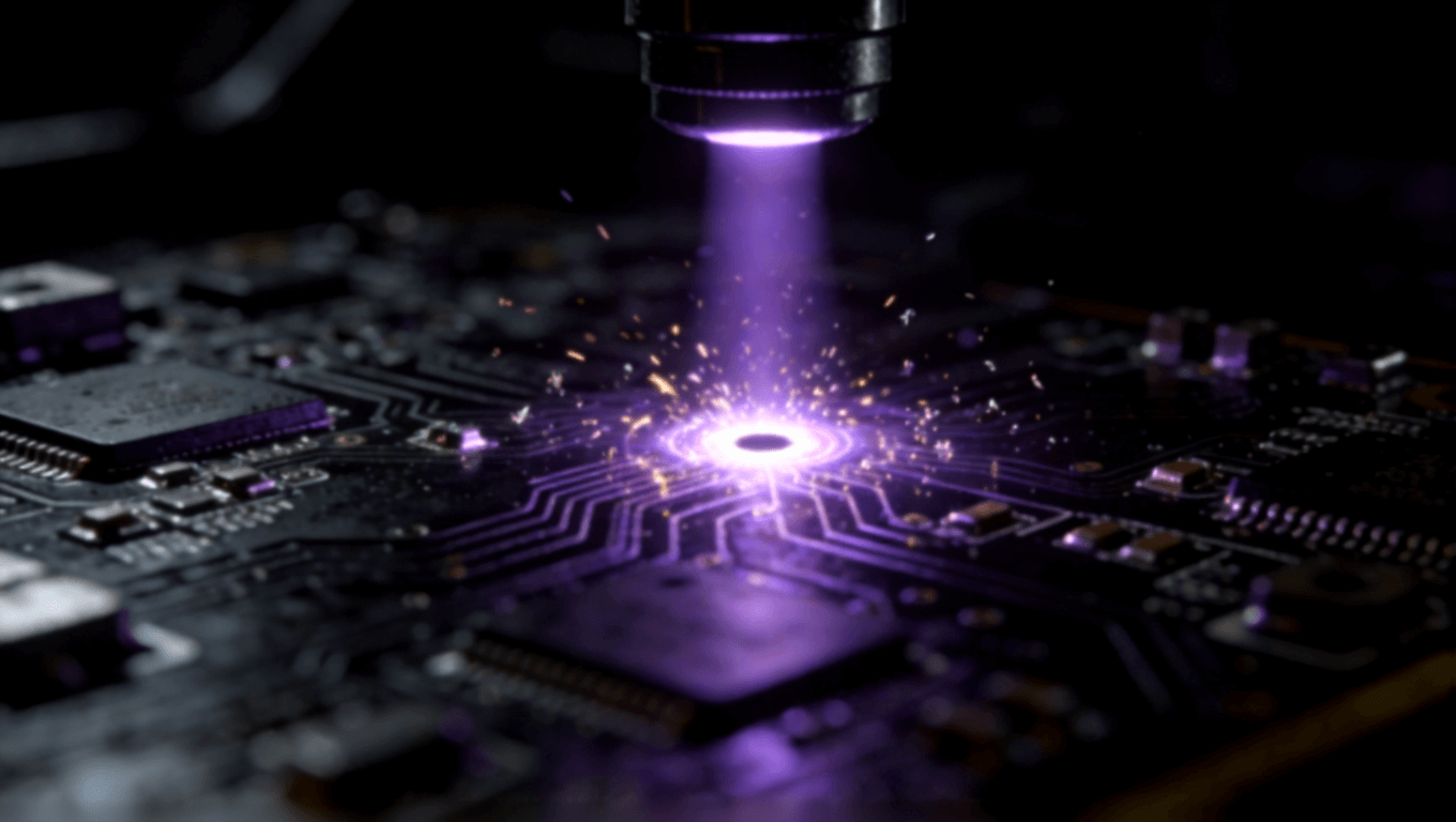 UV激光在PCB上鉆孔的瞬間，展現(xiàn)高精度微孔加工工藝